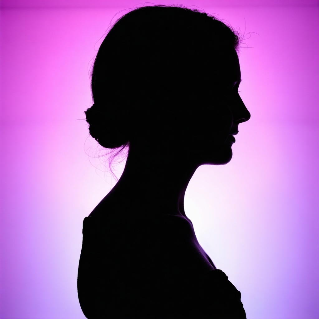 A women silhouet in rgb65 26 70 with a transparent background facing the right of the picture Only her head and shoulders visible-1